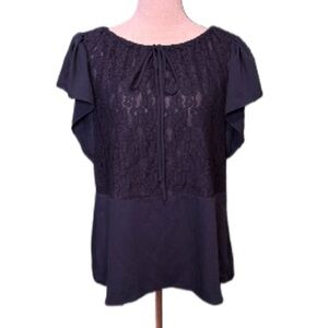 Ann Taylor Loft Eyelet Blouse Front Lace and Tie Flutter Sleeve  Size S